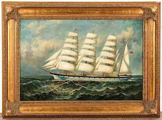 Painting of a Sailing Ship, signed J. Clark