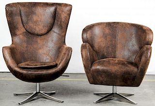 2 Modern Distressed Leather-Style Chairs
