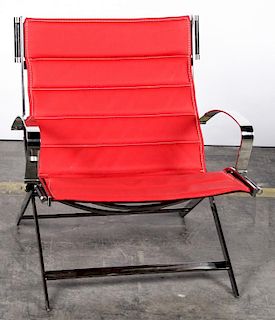 Modern Red Leather and Chrome Chair