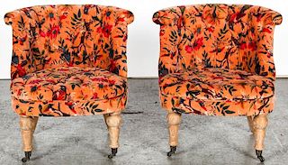 Pair of Orange Velvet Covered Chairs