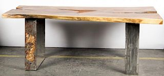 Modern Free Edge Wood Table on Metal Base