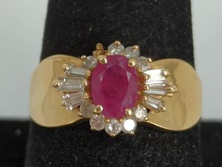 14kt Yellow Gold Diamond & Ruby Ring