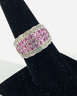 Pink Sapphire & White Zircon Stone Cluster Ring