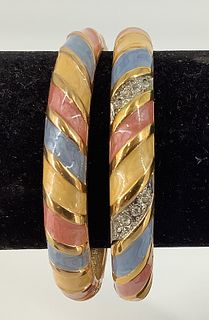 A Pair Of Gold Tone Enameled Bracelets From Joan Rivers
