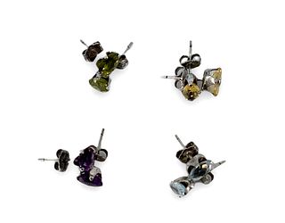 EFour Matching Pairs Of Post Back Sterling Silver & Gemstone Earrings