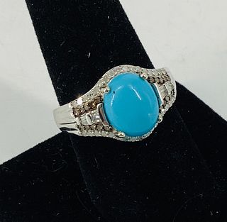 Sterling, Turquoise, and Diamonds Ring