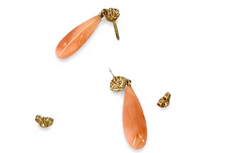Vintage 14kt Yellow Gold & Coral Dangle Earrings