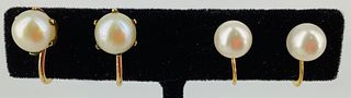 Two Pair Gold-Filled Earrings with Pearls