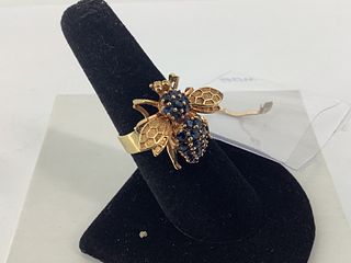 Whimsical 14kt Yellow Gold & Blue Sapphire Bee Pin