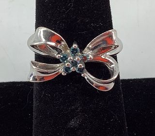 Sterling Silver & Blue Diamond Bow Ring