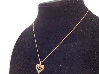 14kt Yellow Gold Necklace With A Gold & Diamond Heart Shaped Pendant