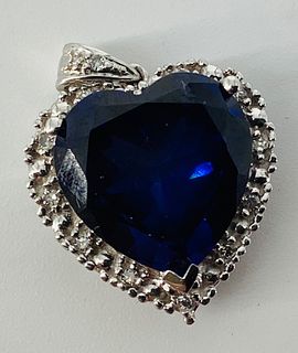 14kt White Gold, Synthetic Blue Sapphire, and Diamond Pendant