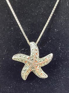 Sterling Silver Necklace With A Sterling & Marcasite Starfish Pendant