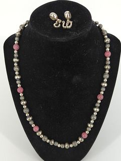 Southwestern Style Sterling and Rhodochrosite Stone Bead Necklace