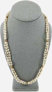 Rice Pearl Necklace With 14kt Yellow Gold Beads