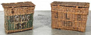 Two Large Industrial Rattan Shipping Baskets