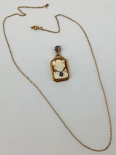 Hand-Carved Cameo Pendant on Gold Chain