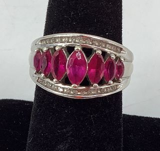 Sterling Silver Diamond & Ruby Ring
