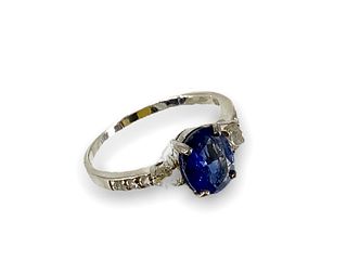 Sterling, Sapphire, and White Zircon Ring