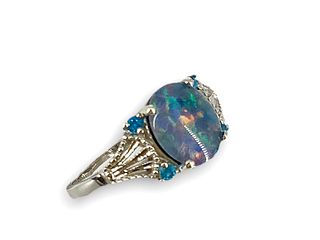 Sterling, Opal, and Apatite Ring