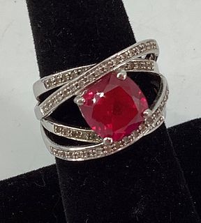 Sterling Silver Diamond & Ruby Ring