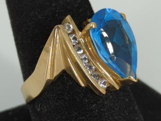 10kt Yellow Gold Blue Topaz & Moissanite Ring