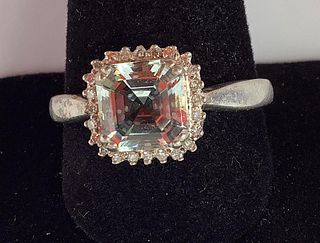 Elegant Sterling Silver, Diamond & Aquamarine Ring
