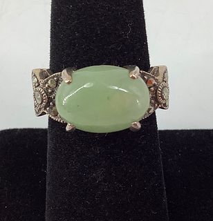 Sterling Silver Jade & Marcasite Ring