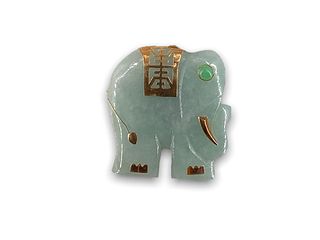 Jadeite Stone Elephant Pendant with Gold Trim/Bail