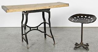 Upcycled Industrial Design Work Table and Bench