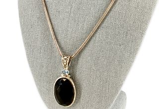Sterling Silver Necklace With A Sterling & Gemstone Pendant