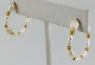 14kt Yellow Gold & Rice Pearl Hoop Earrings