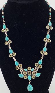 Sterling Silver Peridot & Turquoise Necklace