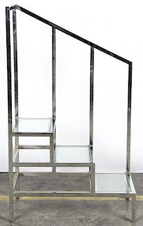 Modern Chrome and Glass Library Stair Form Etegere