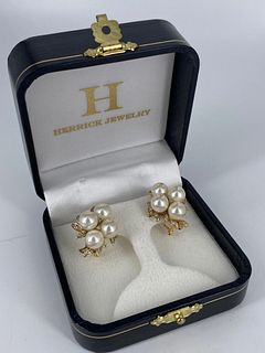 14kt Yellow Gold, Diamond & Pearl Earrings