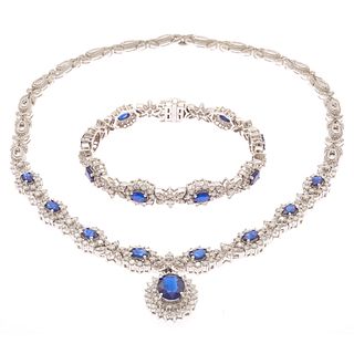 Diamond, Sapphire, 14k White Gold Jewelry Suite