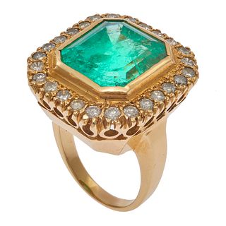Colombian Emerald, Diamond, 14k Yellow Gold Ring