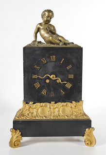 Antique French Bronze & Marble Mantle Clock