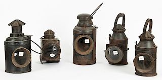 5 Antique Tole Miner's Lanterns