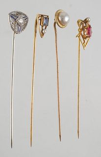 Four (4) Gold and Gemstone Stick Pins