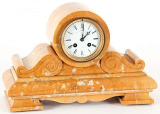 19th C Japy Freres Yellow Marble Mantle Clock