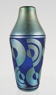 CORREIA Iridescent Etched Art Deco Vase, Limited