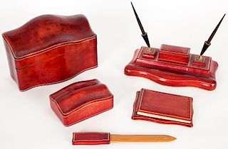 Italian Cartier Style Leather Clad Desk Set.