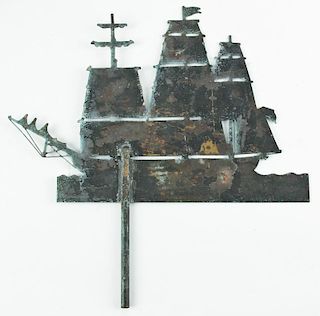 Antique Copper Silhouette Sailing Ship Weathervane