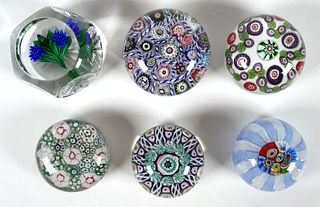 Group of (6) Art Glass Paperweights