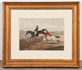 Vintage Color Lithograph of Horseback Riders