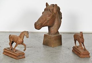 Garniture Suite of 3 Cast Iron Horses