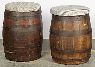 Pair Upcycled Coopered Barrel Stools
