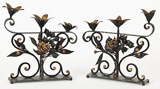 Hollywood Regency Style Wrought Iron Candelabras