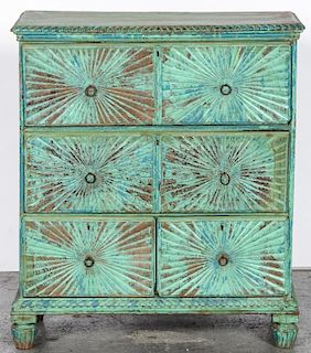 Distressed Finish Indian Chest of Drawers
